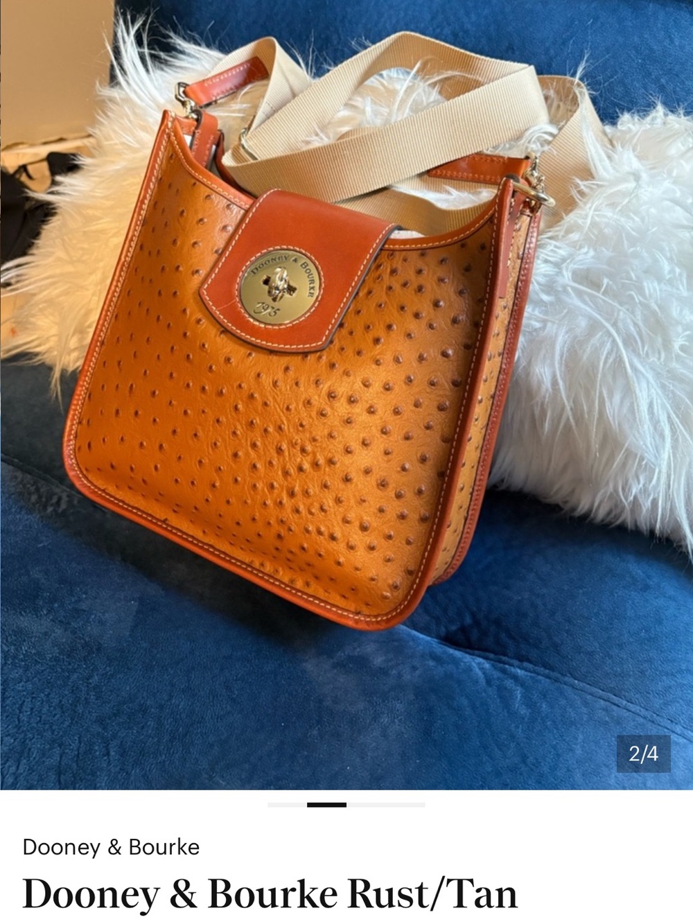 **NIB** Dooney & Bourke Ostrich-Embossed Crossbody in Caramel